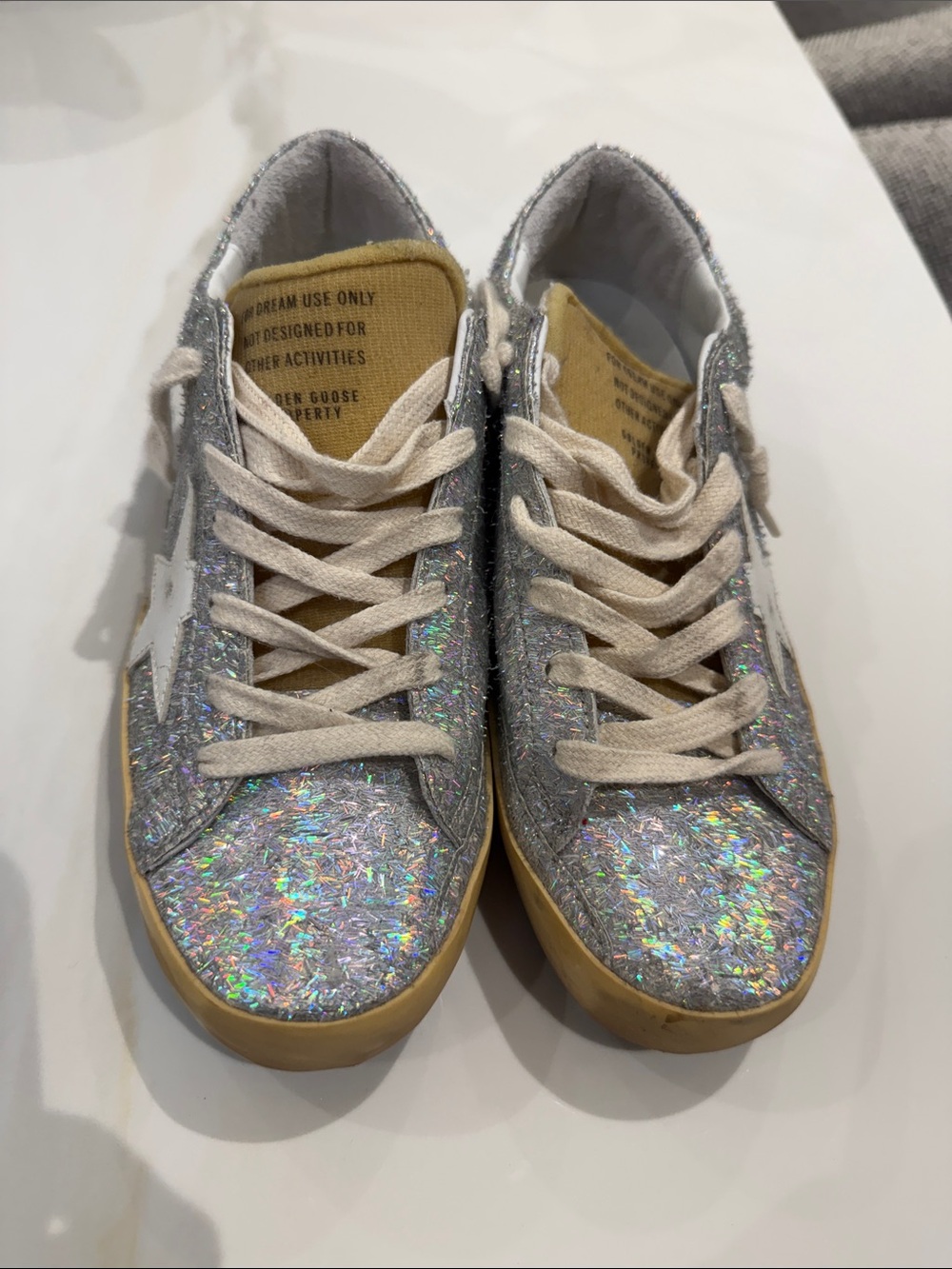 Golden Goose Holographic Silver Glitter Sneakers - Casual Lace-Up